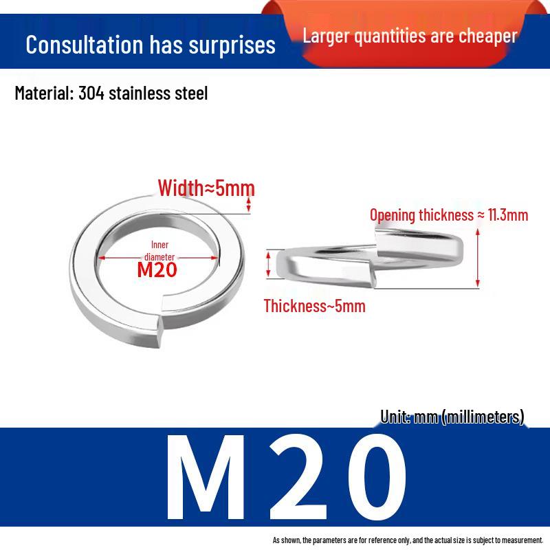 304 Stainless Steel Split Spring Washer Spacer Ring (M3, M5, M6, M8)