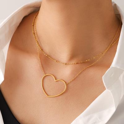 Große Herzanhänger Halskette für Damen Edelstahl 18K vergoldet wasserdicht kein Anlaufen Damen Charm Halskette