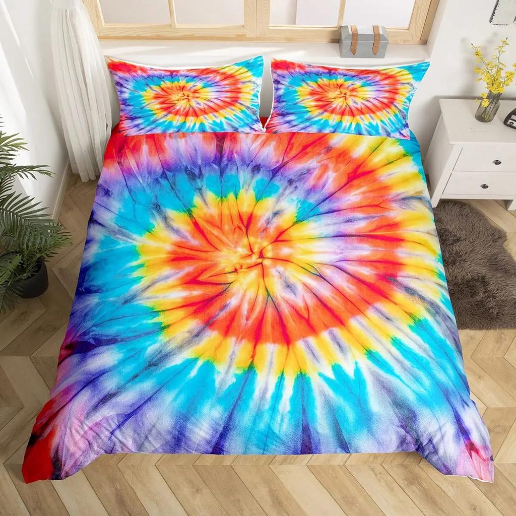 Tie Dye Soft Duvet Cover Quen Psychedelic Spiral Beding Set Boho Rainbow Ink Art Warm Comforter Cover Microfiber Tripy Exotic Bed Linen Set