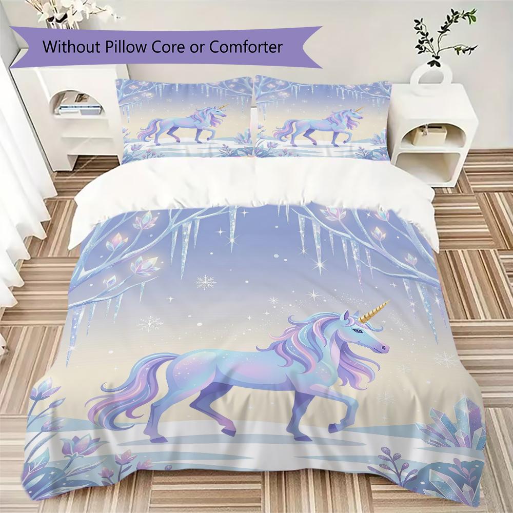Fantasy Realistic Unicorn Pattern Bedding Uilt Set Uilt Cover Pillowcase Home Decoration Birthday Gift (1 * Duvet Cover + 2 * Pillowcase Without Core)