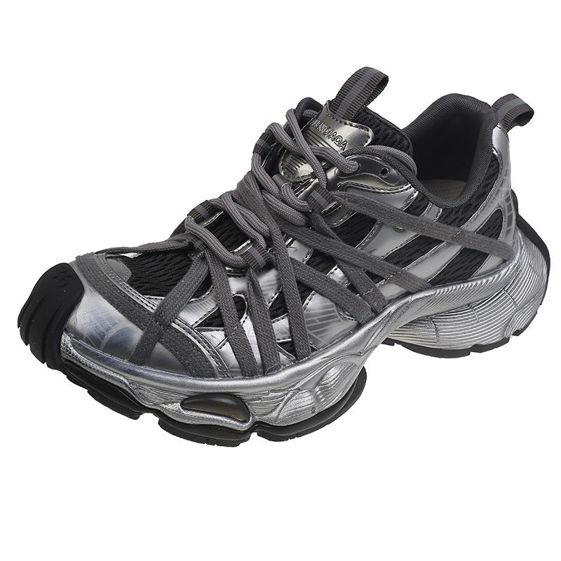 

Gu Yun кожаные ремешки усиливают спортивную и любительскую обувь для женщин 2025 года, новая весенняя толстая подошва из сетчатой ткани, дышащая обувь для папы 35