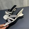 Fashion Wedge Slippers Summer New Square Head Open Toe Glitter with Butterfly Knot Anti-slip Wear-resistant Kitten Heels