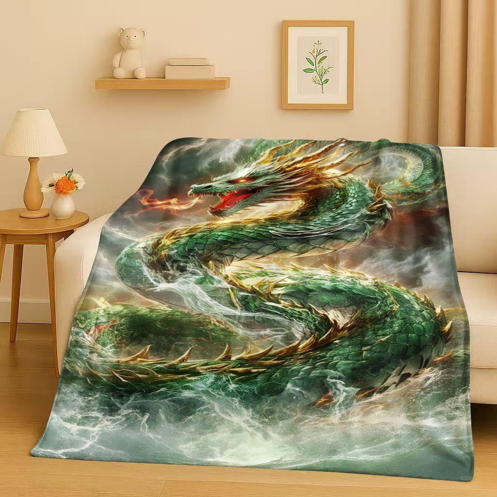 HD Yin Yang Element Dragon Chinese Loong Cartoon Flannel Blanket,Ultra Soft Warm Plush Throw for Home Bedroom Bed Sofa Cover Kid