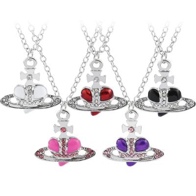 925 Sterling Silver 1pc Trendy Fashion Silver Color Chain Necklaces Love Heart Saturn Planet Pendant for Women Accessories Gift