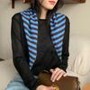 Blue striped knitted triangular scarf, blue