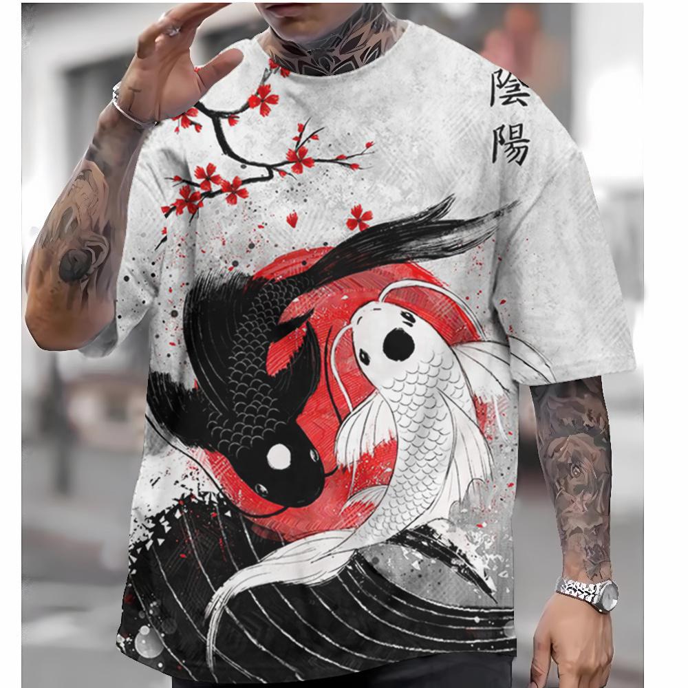 Men's T-shirt short-sleeved tops Japanese style Ukiyo-e clothing