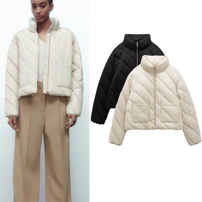 Autumn and Winter New Women Clothes Loose Cotton-Padded Jacket Stand Collar Down Coat Twill Thread Cotton-padded Jacket Jacket 2949222