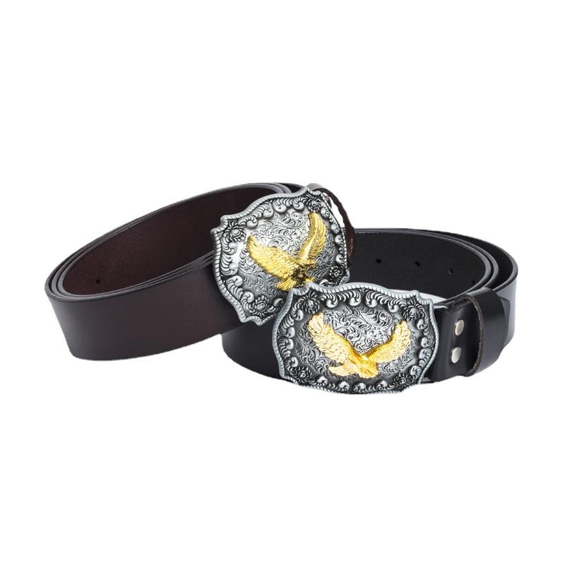 Vintage Cowhide Leather Eagle Belt - Western Cowboy Style for Youth & Stylish Guys