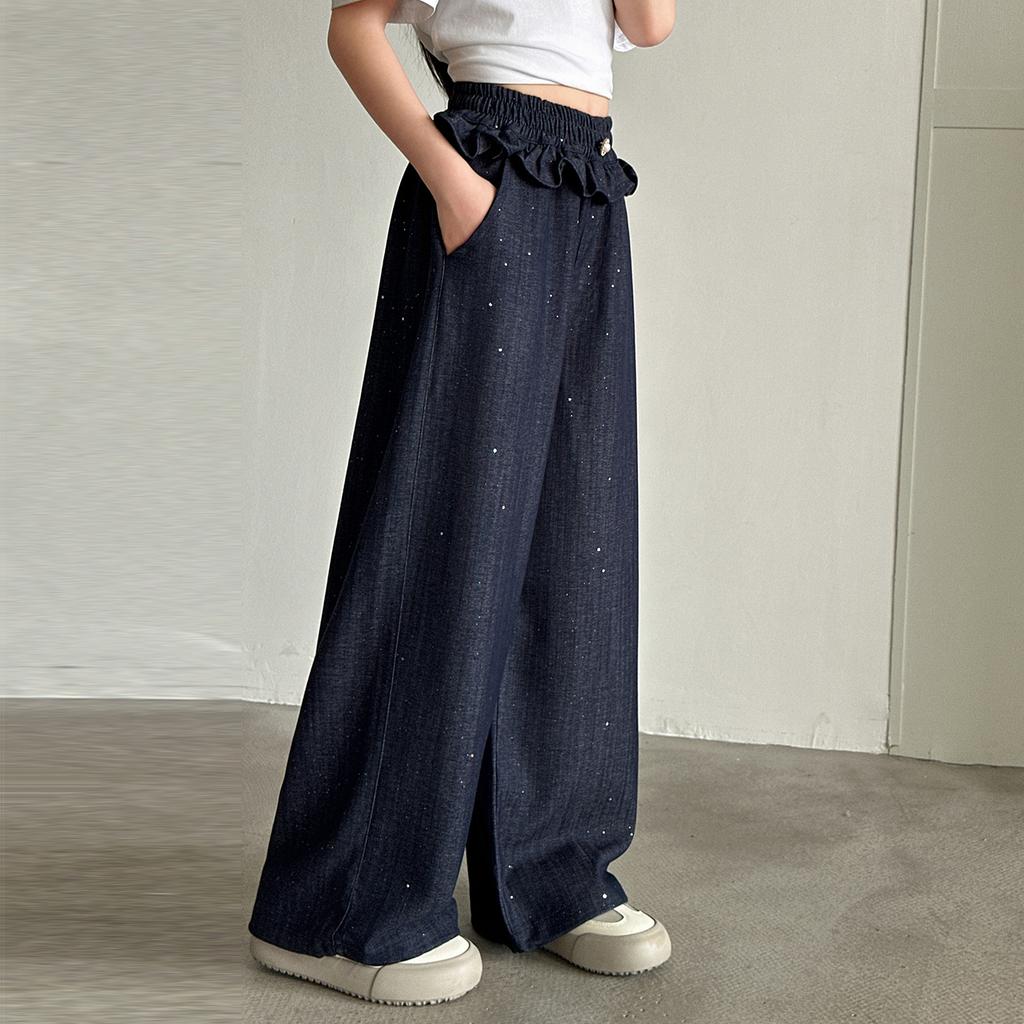 Girls' Pants, Summer Thin Design, Girls' Korean Version Straight Leg Pants, Girls' Casual Pants, Junior High School Students' Tencel Jeans