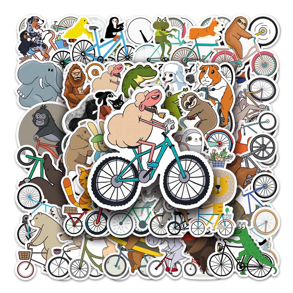 50 Pictures of Animal Bicycle Doodle Personality Cartoon Children's DIY Mobile Phone Case Suitcase Stickers Waterproof