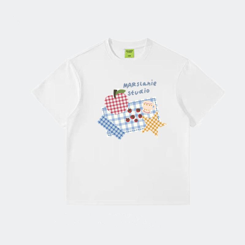Pure cotton European goods American retro short-sleeved t-shirt women's summer loose fat mm lazy niche design half-sleeved top