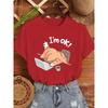 T-shirt Mignon pour Femme avec Graphique Chat "Ça va" Décontracté Col Rond Manches Courtes Élégant Design Chat Endormi Dessin Animé