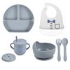 7pcs/set Baby Silicone Tableware Cartoon Printed Bibs Sucker Bowl Plate Cup Spoon Fork Sets Non-slip Children's Dishes BPA Free