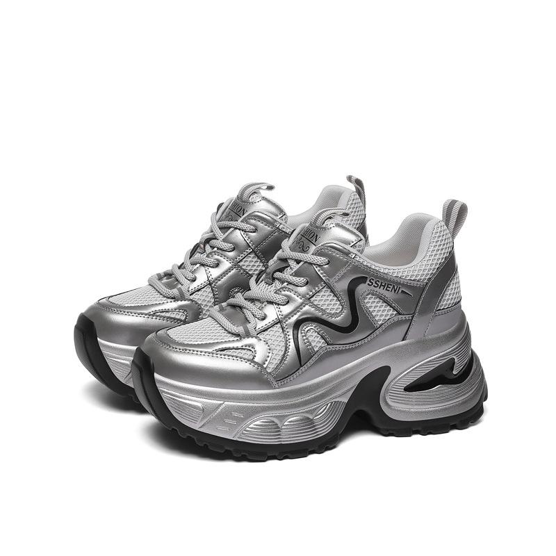 Genuine Leather Comfortable and High-end Dad Shoes for Women In Spring and Autumn New Versatile Thick Sole Lightweight Mesh Casual Sports Shoes