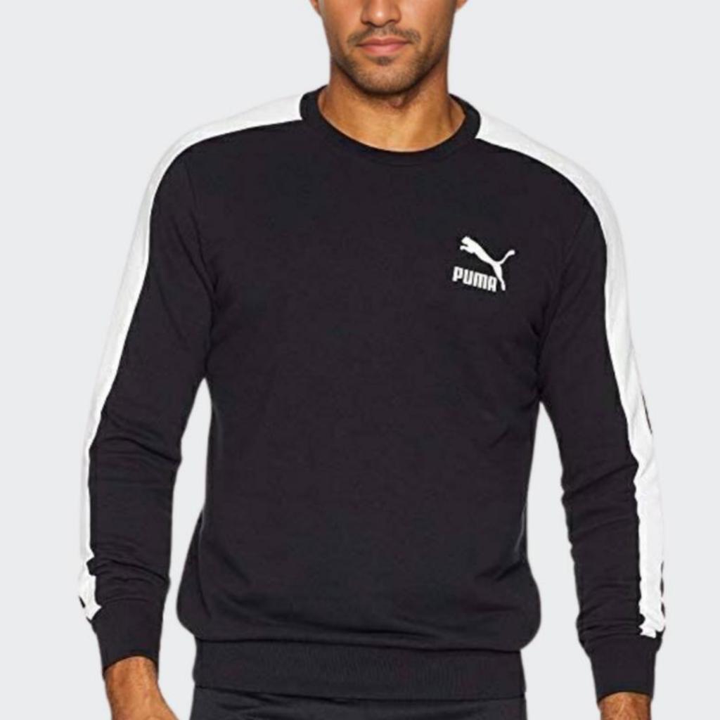 Puma Metallic Gold Logo Crew Neck Sweatshirt Men Tops Black 577584-01