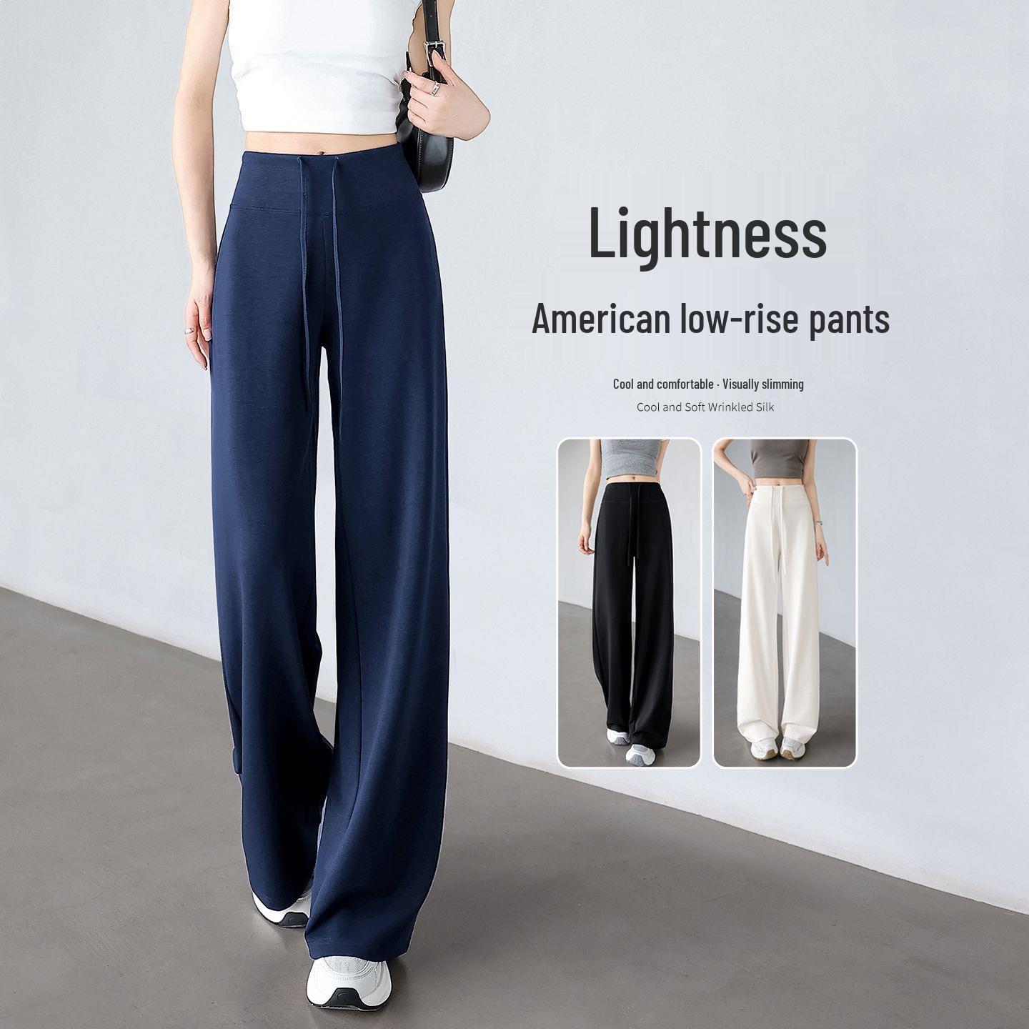 

Women s Dark Blue High-Waisted Wide-Leg Summer Yoga Pants - Ice Silk, Sporty, Straight Casual Style (2026) 2XL for above 130 lbs темно-синий