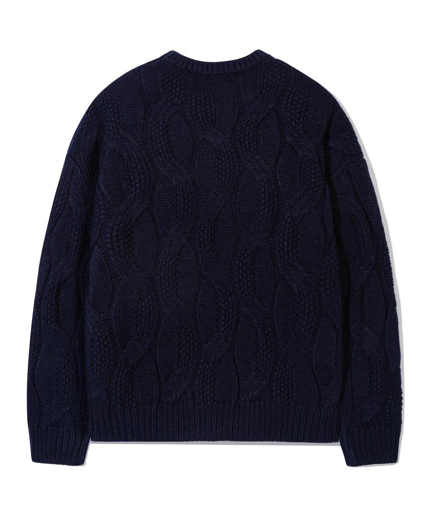TRILLION Washable Big Cable Oversized Crew Neck Knit [Navy]