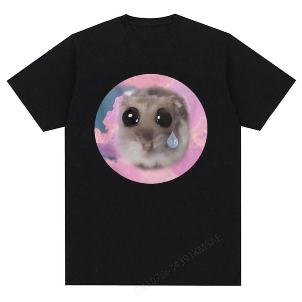 Funny Cute Sad Hamster Meme Graphics T-shirts for Men Women High Quality Aesthetic T Shirts Vin