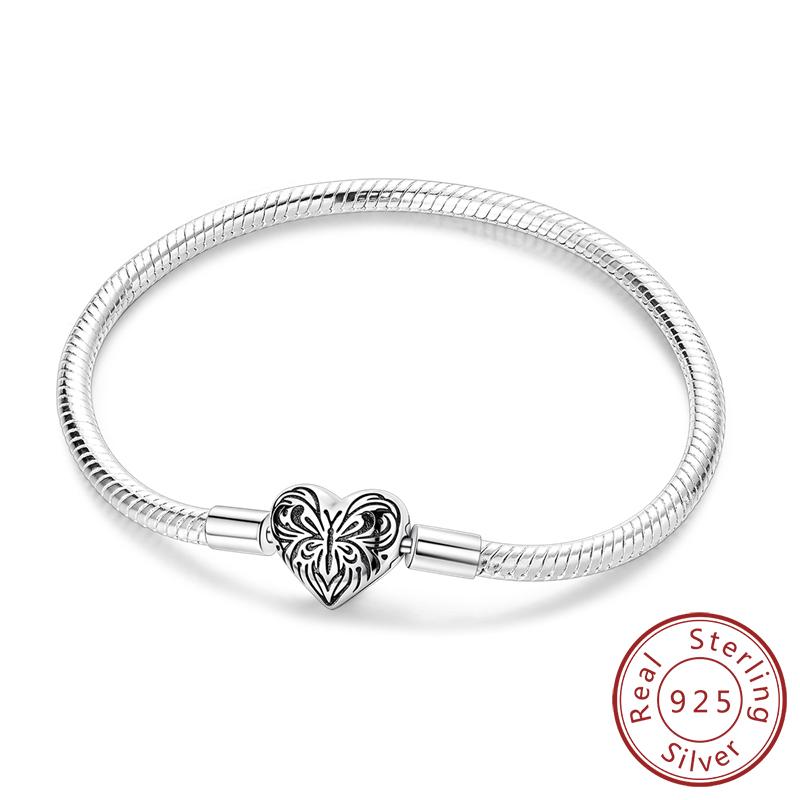 Original Bracelet Bangle 925 Silver Charm Bracelet 17-20CM Love Cross Snake Bone Bracelet for Women Girl DIY Jewelry