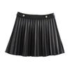 2024 European & American Style A-Line Black PU Pleated Skirt for Women - Perfect for Autumn/Winter