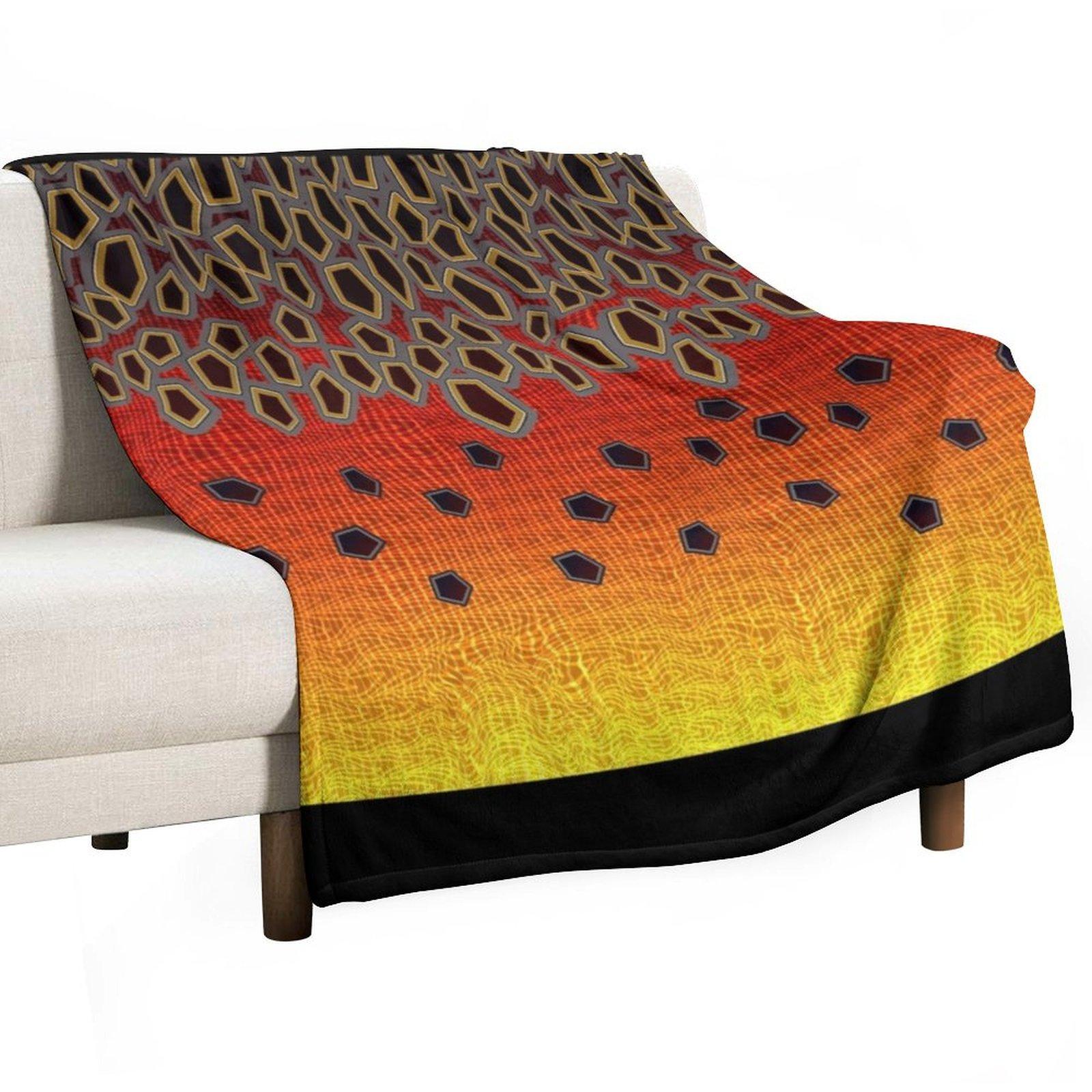 Orange Brown Trout Camo Throw Blanket Polar Quilt for babies Plaid Blankets 30x40in