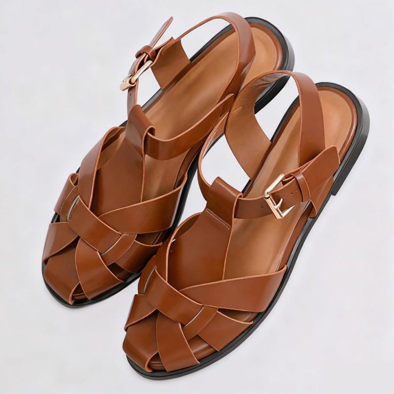 Fashion Fashion Cutout Narrow Strap Woven Flat Sandals Women Sexy Metal Buckle Designer Shoes Comfortable Lightweight Gladiator Sandals