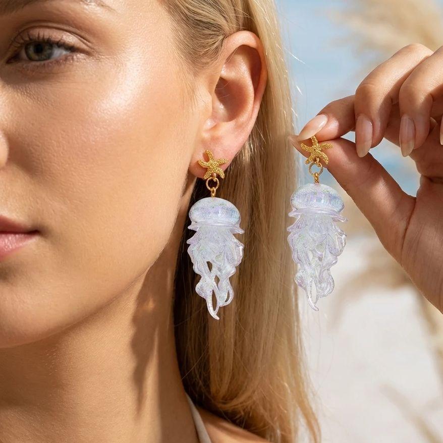 Creative Jelly Color Jellyfish Pendant Earrings For Women Vacation Style Starfish Acrylic Graduated Earring Beach Party Jewelry