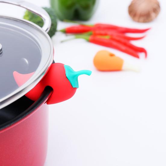 3 ks Silikonový stojan na poklice, proti přetečení, stojan na poklice s motivem chilli papričky, zvedák poklic, žáruvzdorný, proti přetečení, kuchyňský nástroj