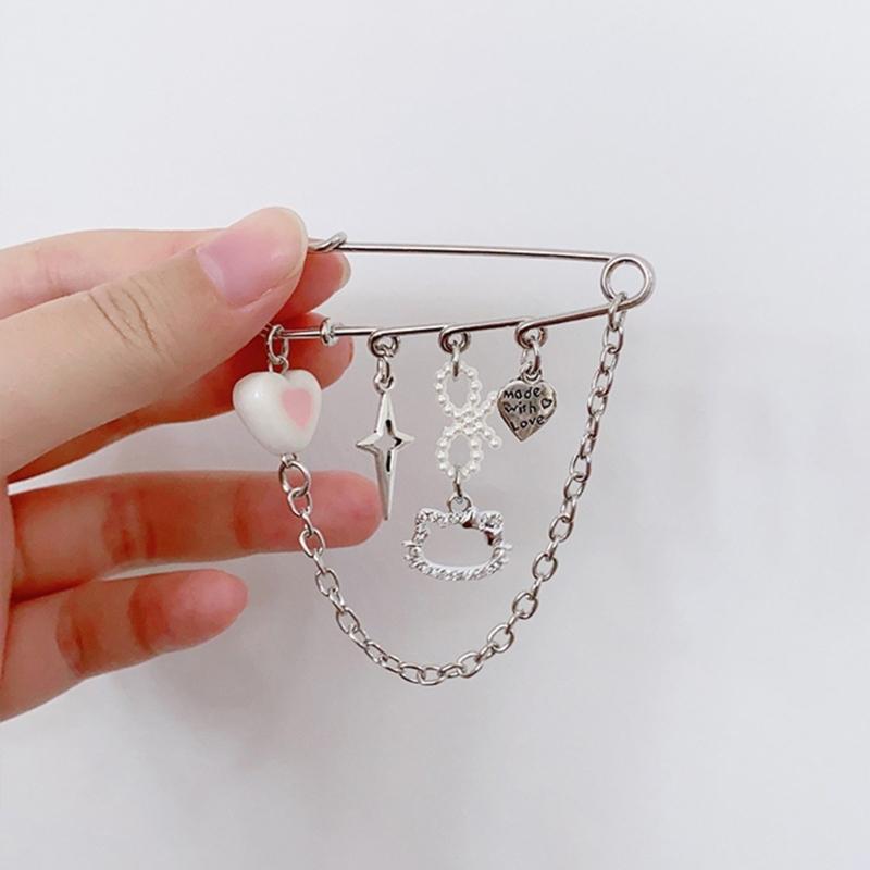 Sweet Pin Clothing Jewelry Sweater Shawl Clip Decorative Chain Pin Alloy Material Clasp Pin Lapel Pin for Daily Party