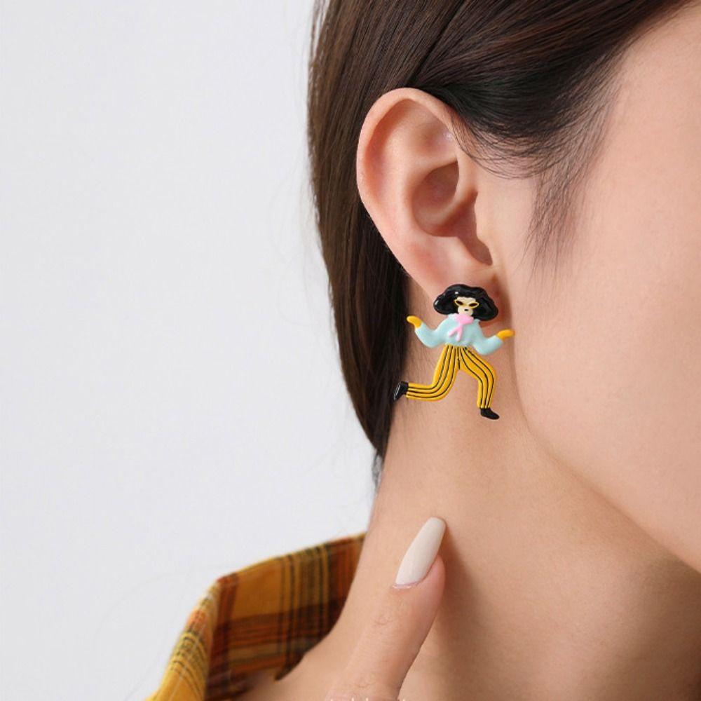 Y2k Cartoon Girls Earrings Zinc Zinc Alloy Cute Earring Elegant Enamel Stud Earrings Vacation