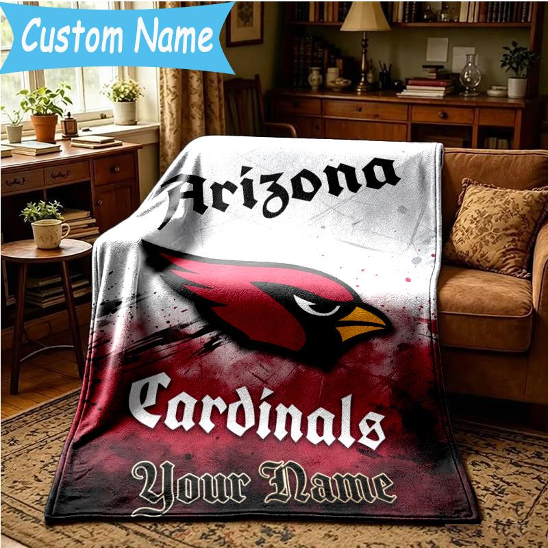 Custom Name Cardinals football Blanket Flannel Blanket for Camping, Hiking, Garden Parties, Picnic Essentials,gift for family and friend