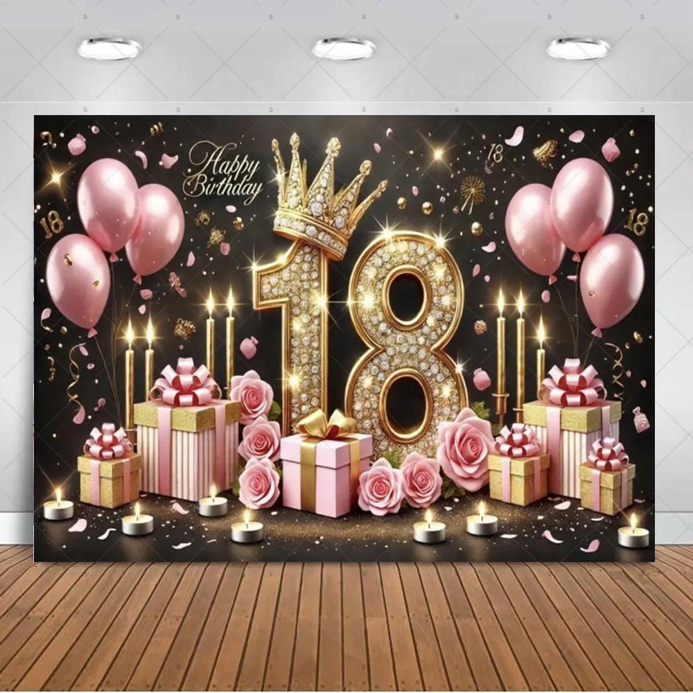 18th  Birthday Partys Decoration Backgound Black Gold Glitter Balloon Banner Women Men Boys Girls Bar Mitzvah Photography Props