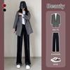 Golden velvet wide-leg pants women's new spring and autumn high waist drape straight casual high-end black sweatpants