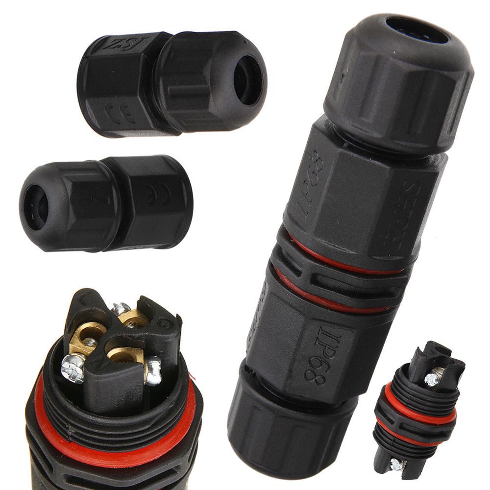 Easy To Use IP67 Waterproof Electrical Connector Cable Wire 3 Pin Screw Fixed Black Outdoor Socket For Electrical Wire
