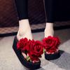 Fashion Platform Sandals 2024 Summer Fashion Women Flip Flops Wedge Beach Slides Flower Pearl Ladies Outside Thick Sole Bohemian Sandals