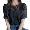 O-neck Short Sleeve Loose Summer Blouse Casual Lace Hollow Out Elegant Shirt Workwear