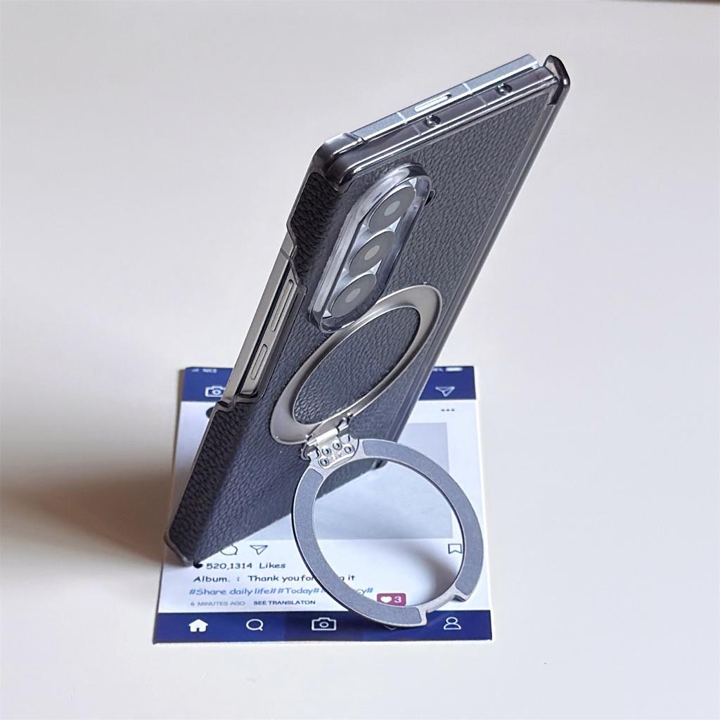360 Rotating Kickstand Magnetic Lychee Grain Leather Phone Case for Samsung Z Fold 7 6 5 4 Comfortable Grip Shockproof Cover