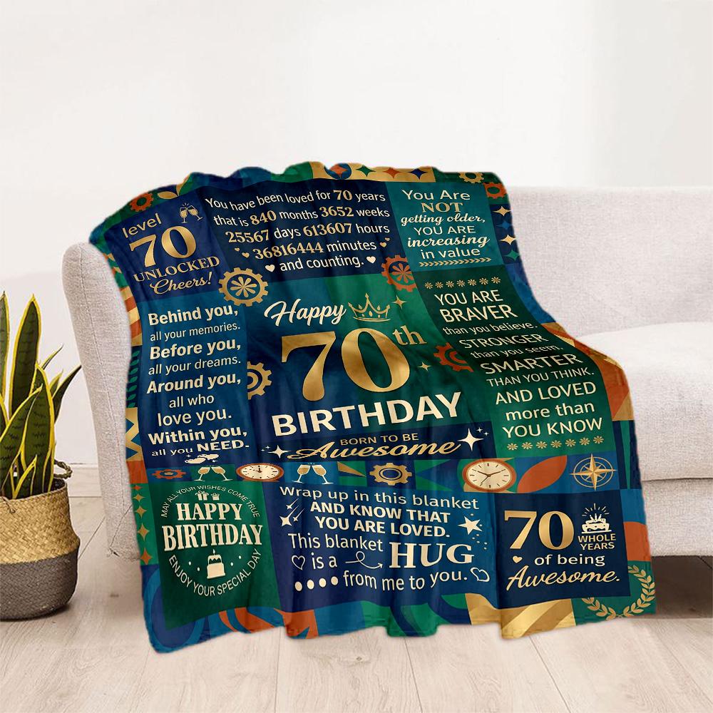 70th Birthday Celebration Blanket Comfortable Suitable for Couch Office Chair Office Four Seasons Universal Playful Design
