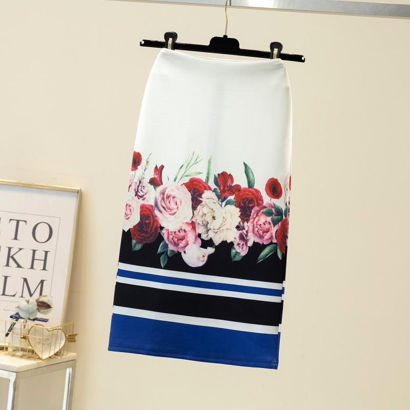 

Spring and summer hip skirt women s flower print skirt pencil skirt high waist one-step skirt back split over knee skirt XXL