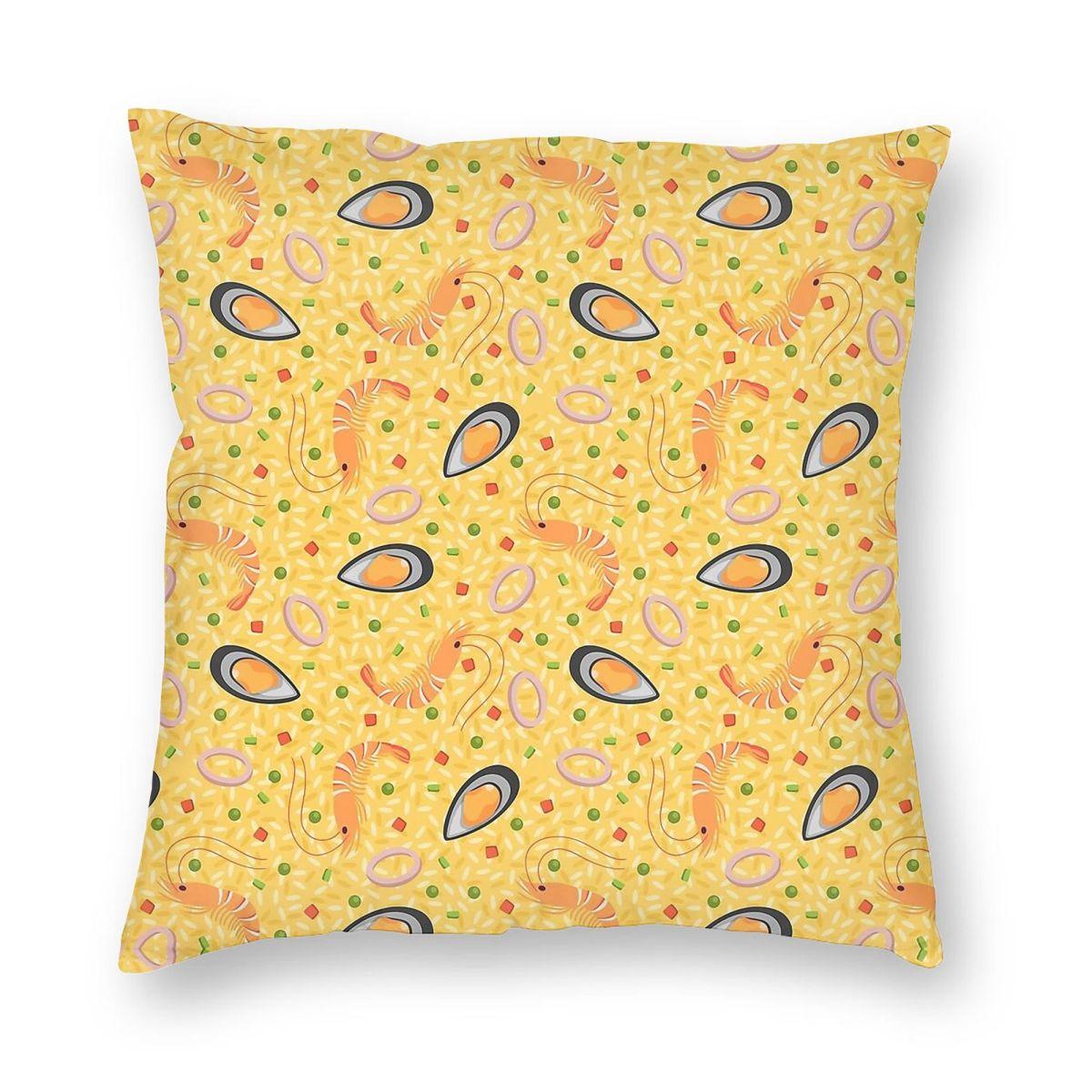 Spanish Seafood Paella Square Pillowcase Polyester Linen Velvet Pattern Zip Decor Bed Cushion Cover Wholesale x 30x30cm