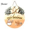 Indoor Outdoor Porch Ornament Christmas Wooden Welcome Sign for Front Door, Round Hanging with Handmade Craft Artificial Pine Branches & Bow