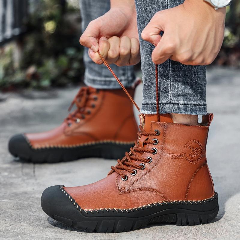 

Ботильоны на толстой подошве, высокие, на шнуровке, уличная мужская обувь, дизайнерская, трендовая, роскошная, ручной работы, магазин, мужская повседневная обувь, размер 48 38 коричневый