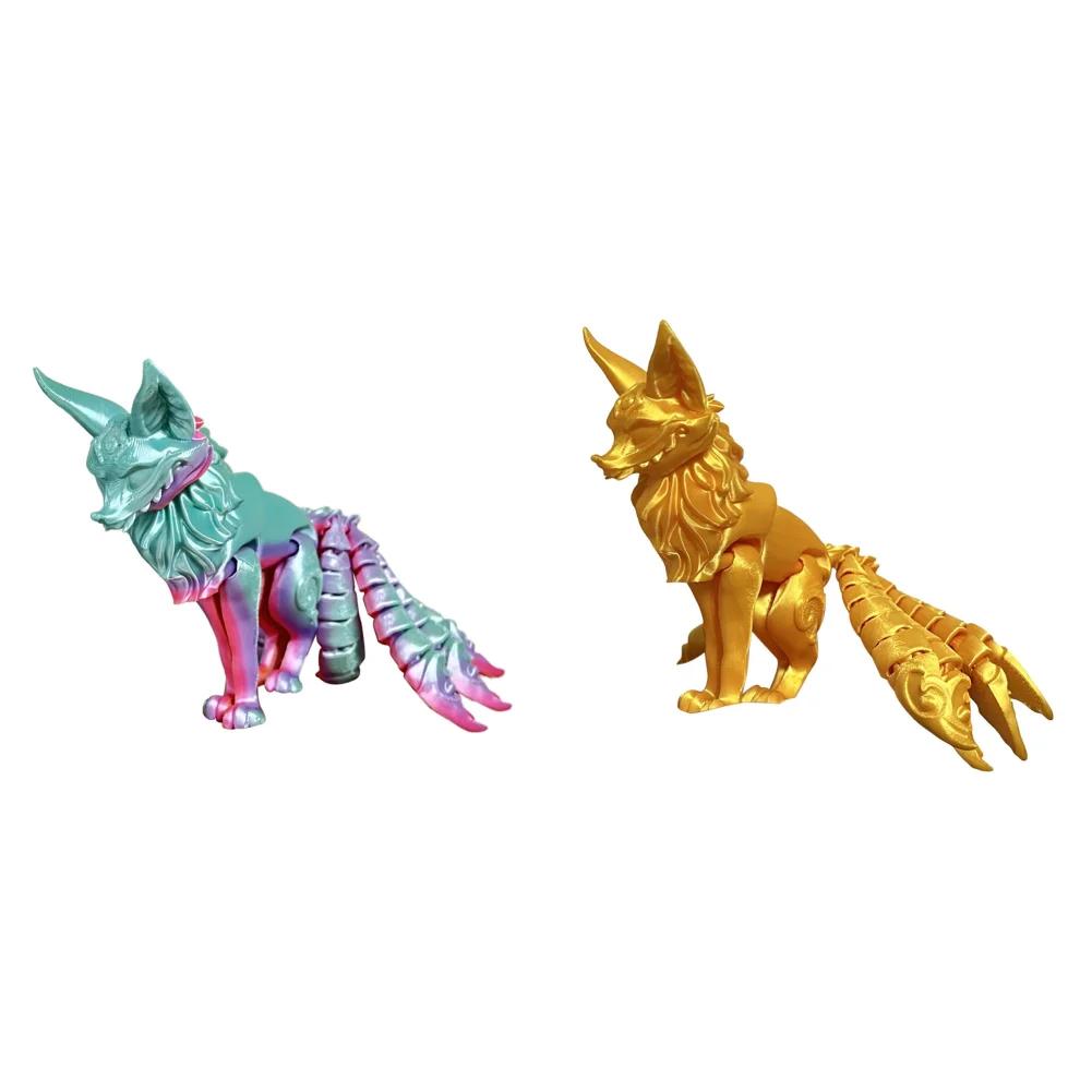 18cm 3D Printed Multi-articular Movable Model Handmade Home Decoration Fox Fidget Toy Nine-Tailed Fox Action Figures Desk Decor