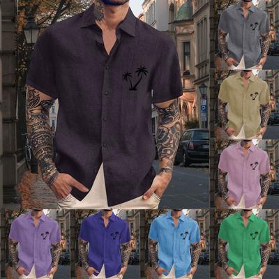 Men's Vintage Button Down Bowling Shirts Short Sleeve Summer Beach Shirt