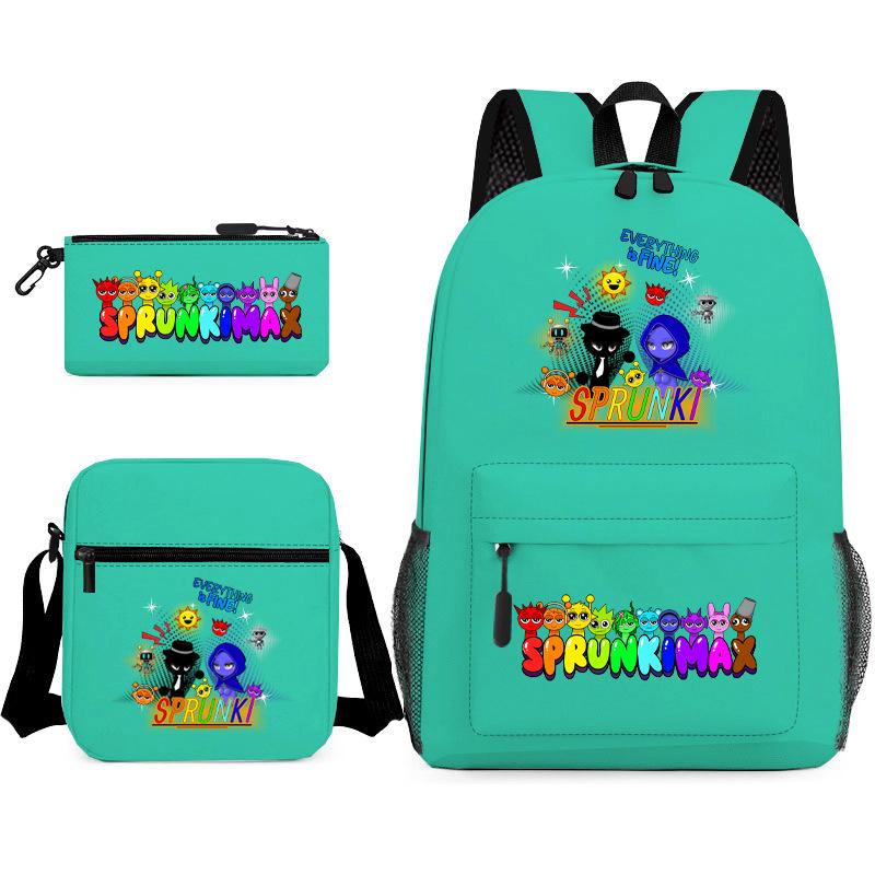 New Rhythm Box Student School Bag Three-piece Set, Casual Sprunki Backpack Crossbody Bag Pencil Bag