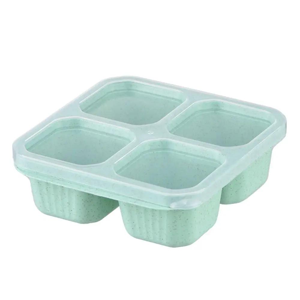 4-Grid Wheat Straw Snack Storage Box With Lid Stackable Anti-Slip Fruit Container For Kitchen Or Office