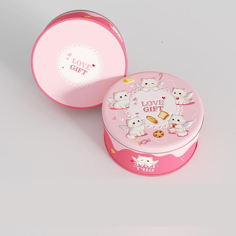 1pcs Cartoon Storage Box Empty Iron Box Large Round Tin Box for Candy Baking Cookies Packaging Kitchen Storage Container