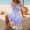 Women's Summer Long Dress V-Neck Short Printed Floral Printed Beach Dress Praty Dress