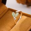 New Fashion Creative Temperament Sweet Opal 925 Sterling Silver Jewelry Green Leaf Female Crystal Opening Rings   R232