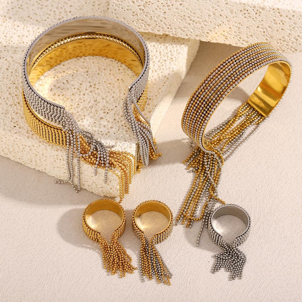 MamacitaSlay 316L Stainless Steel Chain Tassel Ring Bracelet Adjustable 18K PVD Plated Waterproof Jewelry For Women's Charm Gift